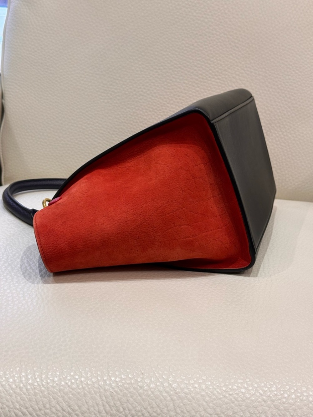 Celine Tricolor Trapeze Satchel in Black, Navy & Red /Size Small - Picture 6 of 15